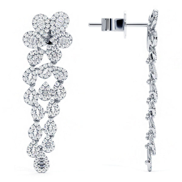 2.74 Carat F-VS Dangling Diamond Earrings set in 14k White Gold