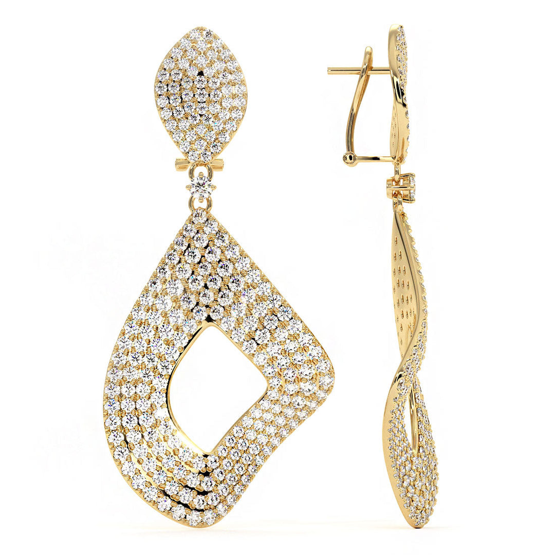 8.33 Carat F-VS Dangling Diamond Earrings set in 14k Yellow Gold