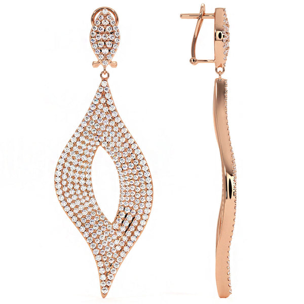 5.63 Carat F-VS Dangling Diamond Earrings set in 14k Rose Gold