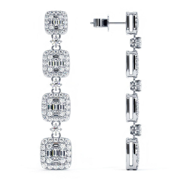 2.95 Carat F-VS Dangling Diamond Earrings set in 14k White Gold