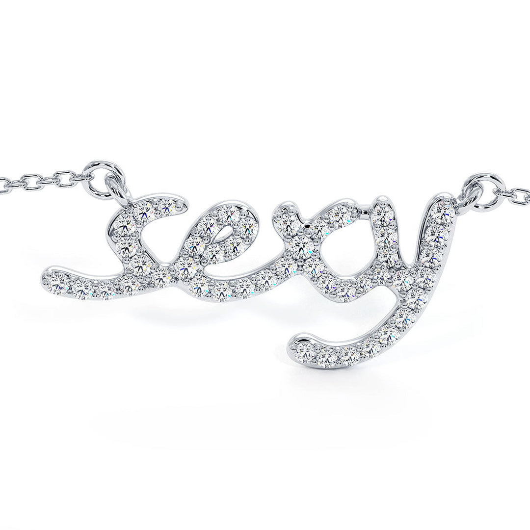 0.28ct Natural Diamond "sexy" Word Charm Pendant Necklace Pave 14k White Gold