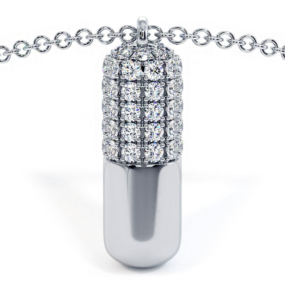 0.71 Carat Natural Diamond 3D Pill Capsule Charm Pendant 14k White Gold
