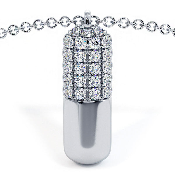0.71 Carat Natural Diamond 3D Pill Capsule Charm Pendant 14k White Gold