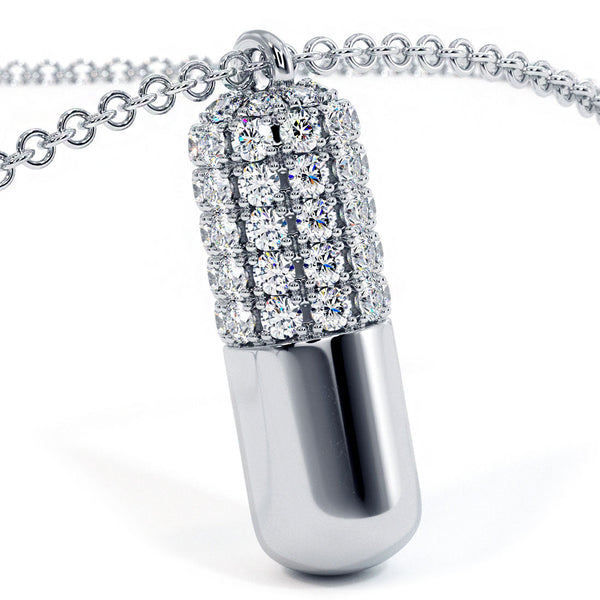 0.71 Carat Natural Diamond 3D Pill Capsule Charm Pendant 14k White Gold