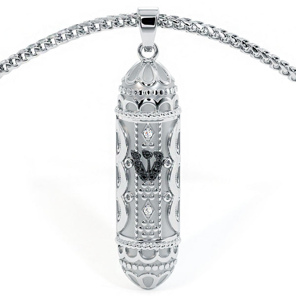14K White Gold Mezuzah Diamond Pendant Judaica Charm Pendant