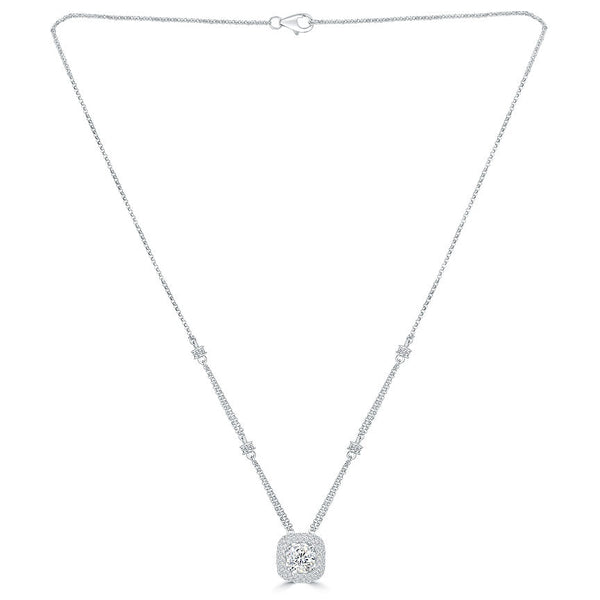 2.48 Ctw G-I1 Round Diamond Solitaire Pendant Necklace 14k White Gold Pave Halo
