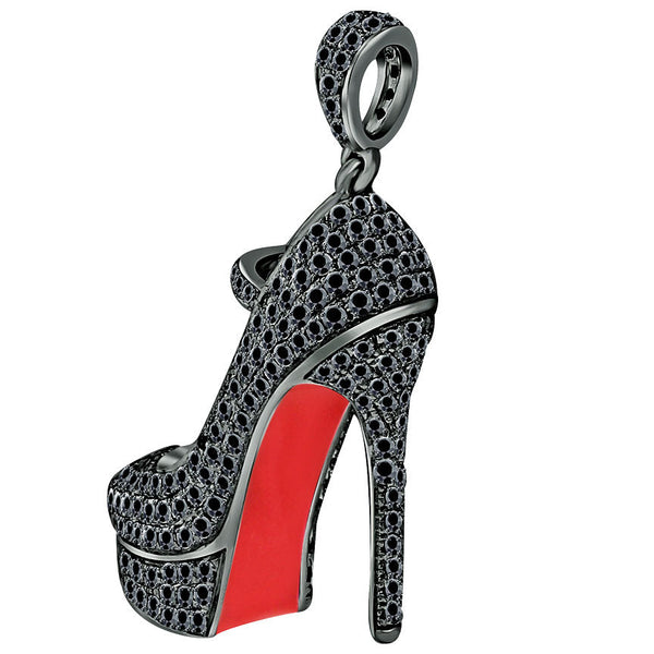1.60 Carat Black Diamond Red Bottom Shoe Charm Diamond Pendant 14k White Gold