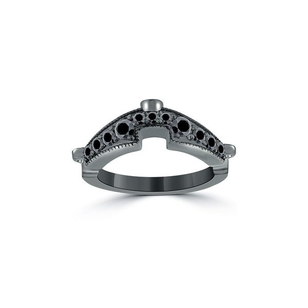 0.95 Carat Matching Black Diamond Wedding Band Ring With Curve 14k Black Gold