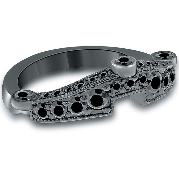 0.95 Carat Matching Black Diamond Wedding Band Ring With Curve 14k Black Gold