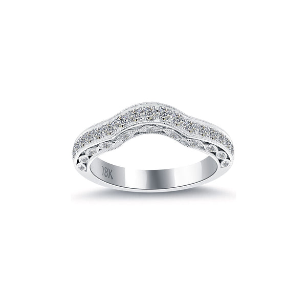 0.42 Carat Custom Curve Matching Diamond Wedding Band Ring 18k White Gold