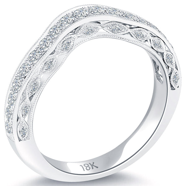 0.42 Carat Custom Curve Matching Diamond Wedding Band Ring 18k White Gold