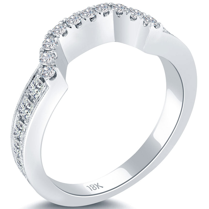 0.80 Carat Custom Curve Matching Diamond Wedding Band Ring 18k White Gold