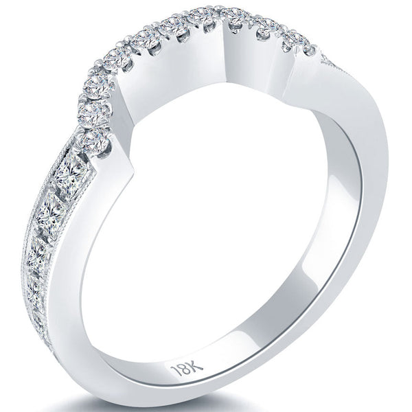 0.80 Carat Custom Curve Matching Diamond Wedding Band Ring 18k White Gold