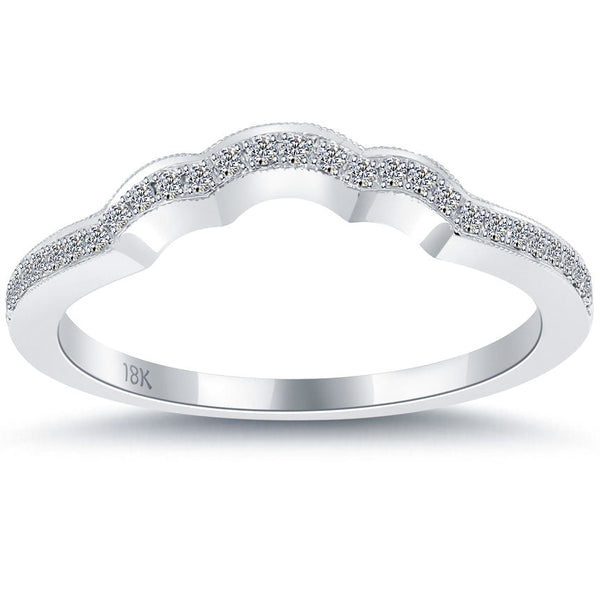 0.30 Carat Custom Curve Matching Diamond Wedding Band Ring 18K White Gold