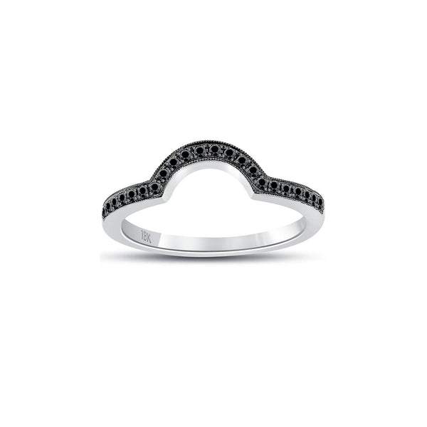0.29 Carat Custom Curve Matching Black Diamond Wedding Band Ring 18k White Gold